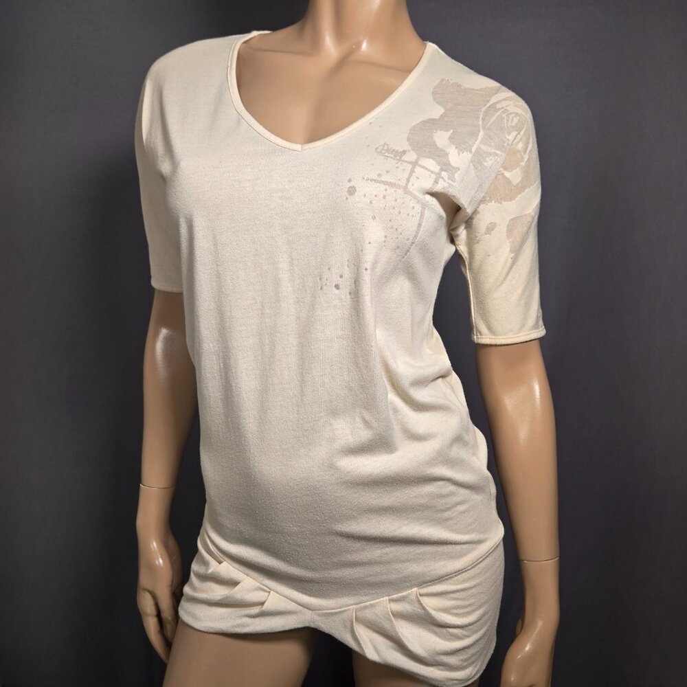 Vintage Diesel Long T shirt Top Womens Size XS Cream Off White V Neck Y2K 2000s